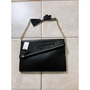 Women Shoulder Bag Purse Cross Body Trim Chain Faux Leather‎ Black Reptile